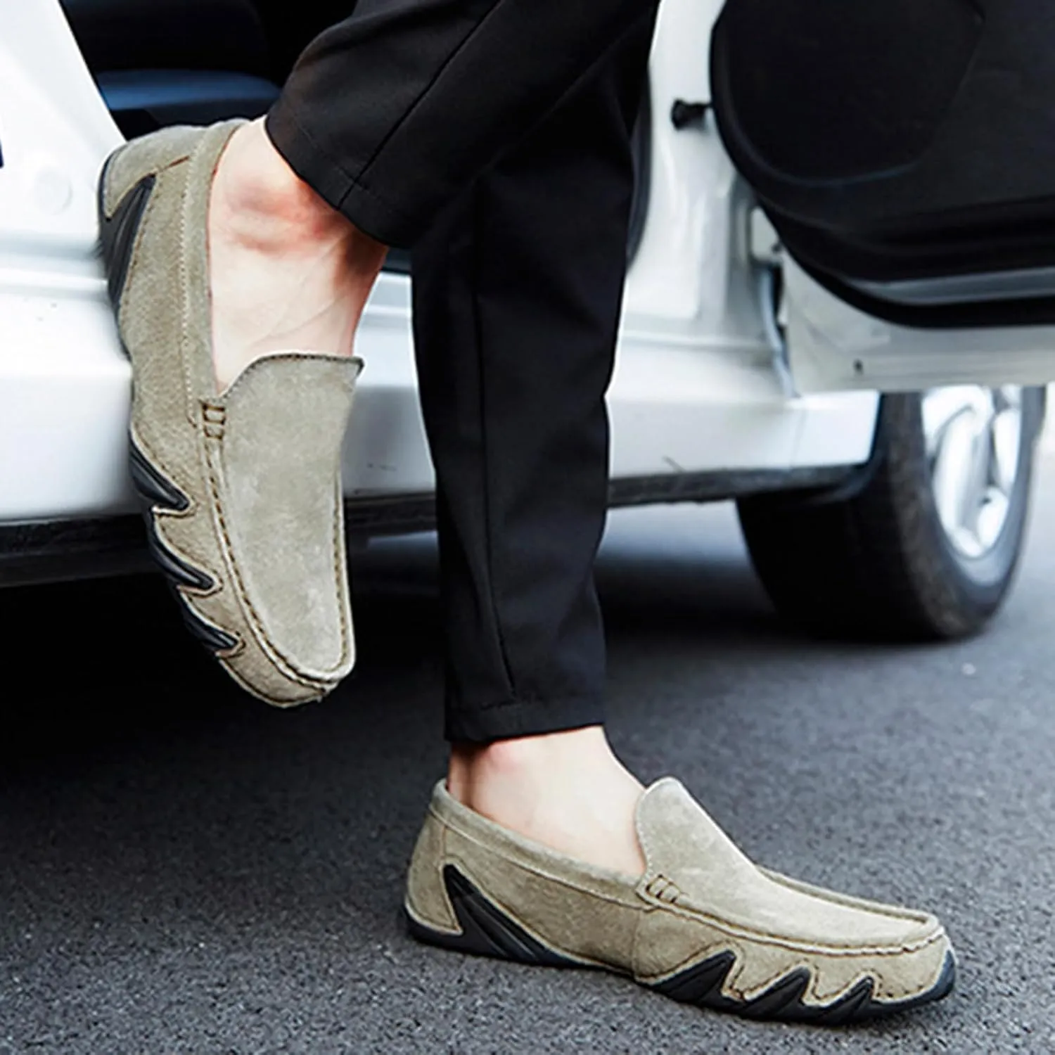 Men'S Handmade Suede Penny Loafer Shoes,Non Slip Soft Sole Slip-On Moccasin Casual Shoes,Comfortable Business Work Walking Driving Shoes