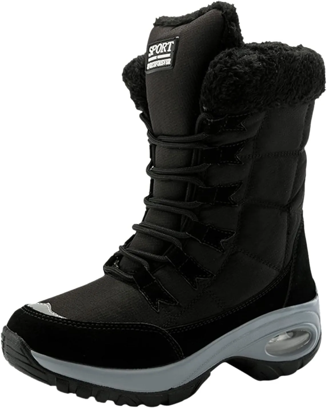 Men's Hiking Boot Wool Warm Lace Up Mid Calf Boots Insulated Thick Bottom Snow Boots Air Cushion Winter Boots