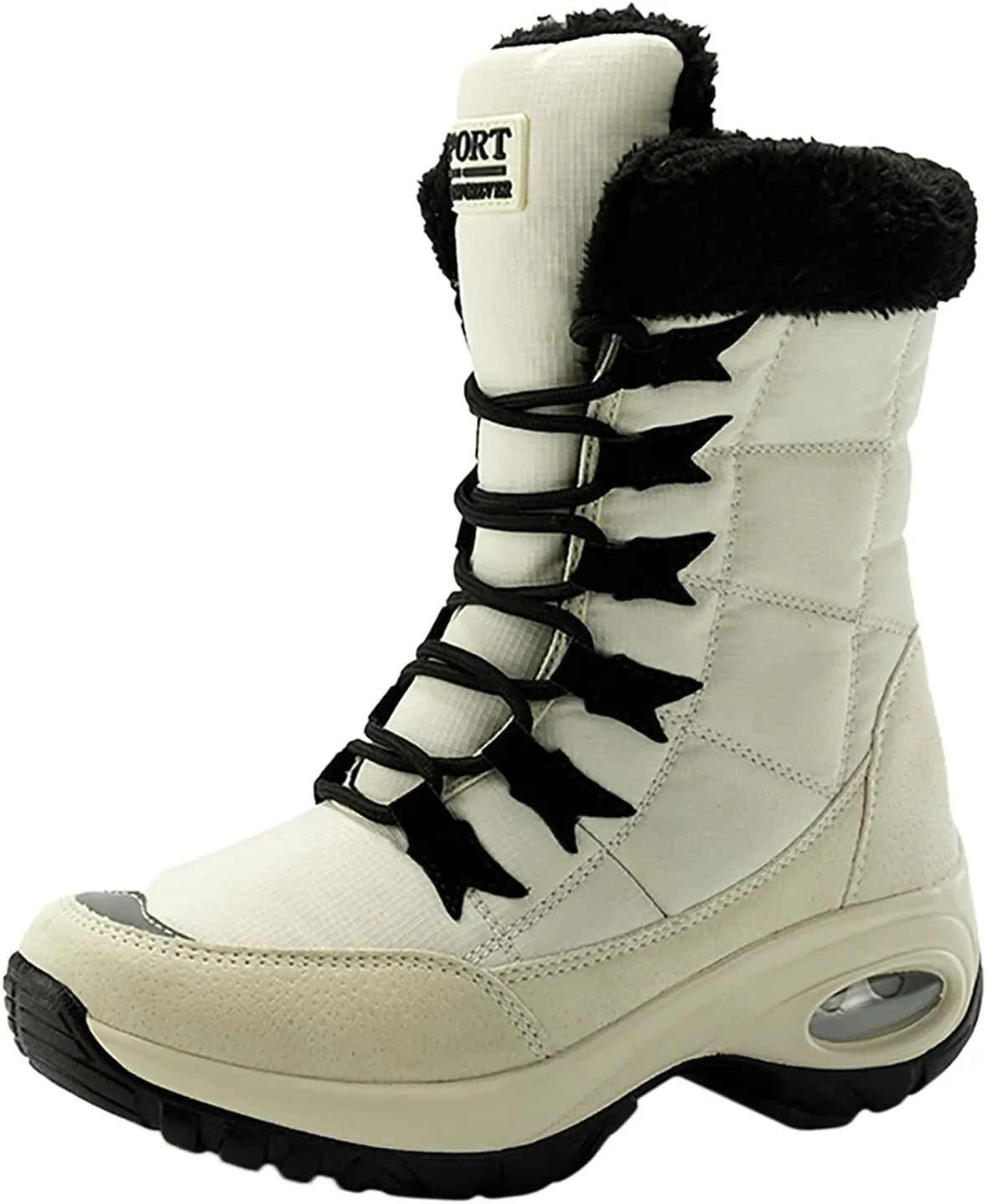 Men's Hiking Boot Wool Warm Lace Up Mid Calf Boots Insulated Thick Bottom Snow Boots Air Cushion Winter Boots