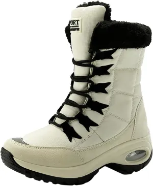 Men's Hiking Boot Wool Warm Lace Up Mid Calf Boots Insulated Thick Bottom Snow Boots Air Cushion Winter Boots