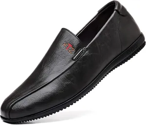 Men's Leather Casual Flat Loafers Fashion Slip On Lightweight Anti-Slip Soft Sole Driving Walking Shoes Penny Loafers for Men