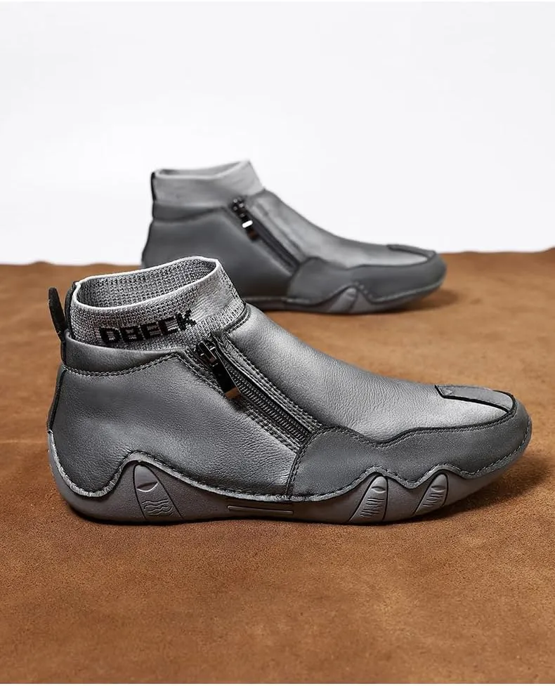 Men's Leather Sneakers, Soft Full-Grain Leather, Low Heel, Rubber Sole