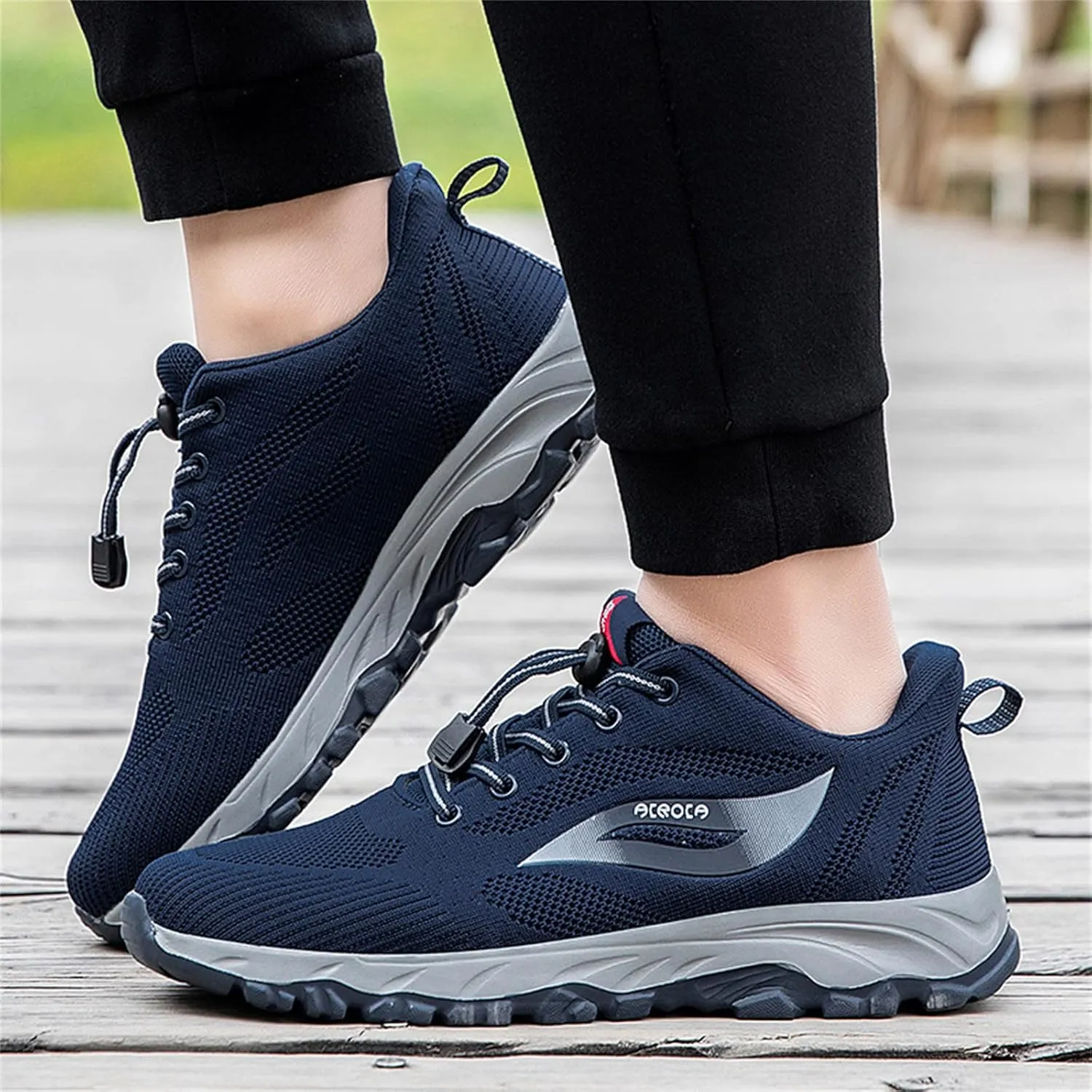 Men's Lightweight Cushion Sneakers Breathable Elastic Fly Woven Mesh Sneaker Non Slip Work Sport Shoes for Men