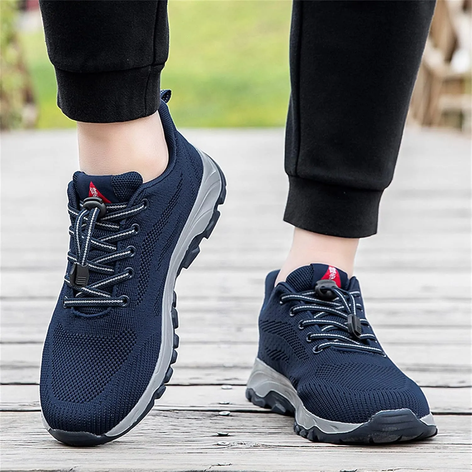 Men's Lightweight Cushion Sneakers Breathable Elastic Fly Woven Mesh Sneaker Non Slip Work Sport Shoes for Men