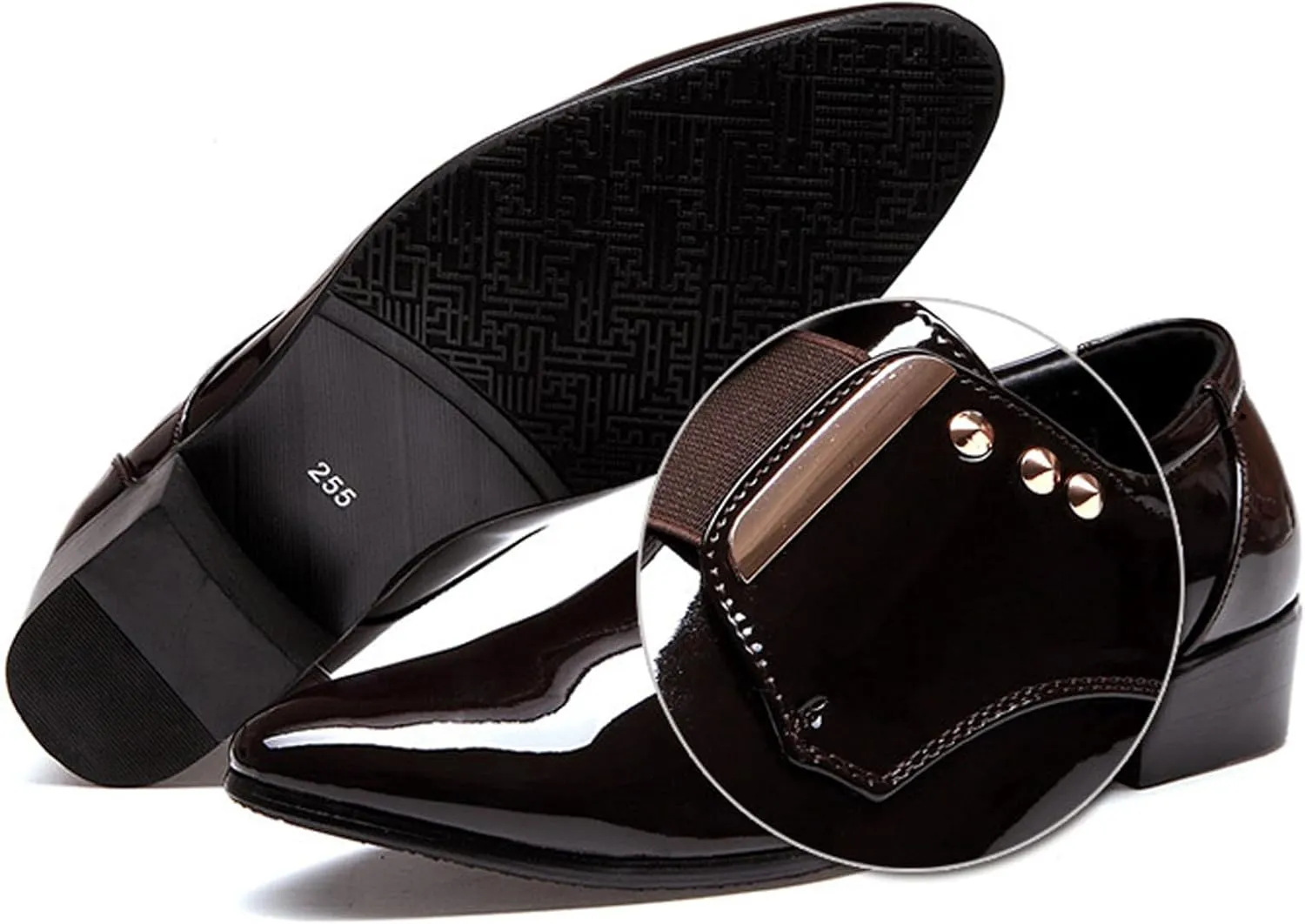Men's Patent Leather Elastic Band Low Top Dress Business Loafers Fashion Pointed Toe Low Heeled Slip-On Formal Tuxedo Derby Shoes Classic Modern Formal Leather Shoes