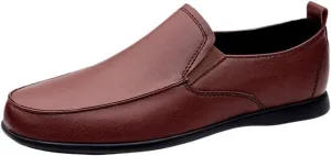 Mens Slip On Loafers Dual Elastic Band PU Leather Comfortable Walking Shoes Round Toe Flat Heel Casual Solid Color