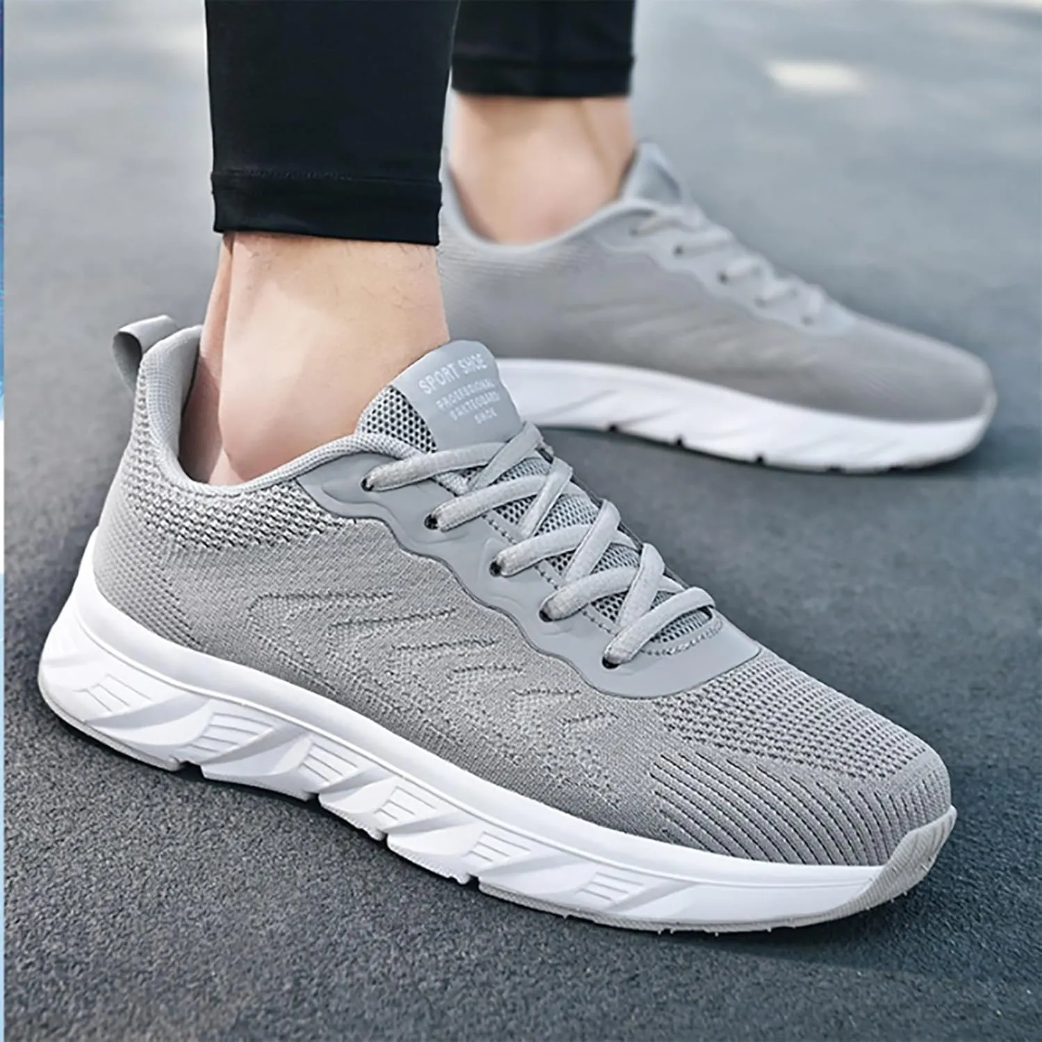 Mens Sport Shoes Lace-up Flat Heel Fashion Sneakers Loafers Solid Color Lightweight Round Toe Sneakers Soft Sole Casual Outdoor Walking Shoe for Men