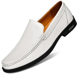 Mens Summer Genuine Leather Slip-on Loafers Casual Hollow Breathable Comfort Penny Loafers Shoes Soft Sole Flat Dress Driving for Men