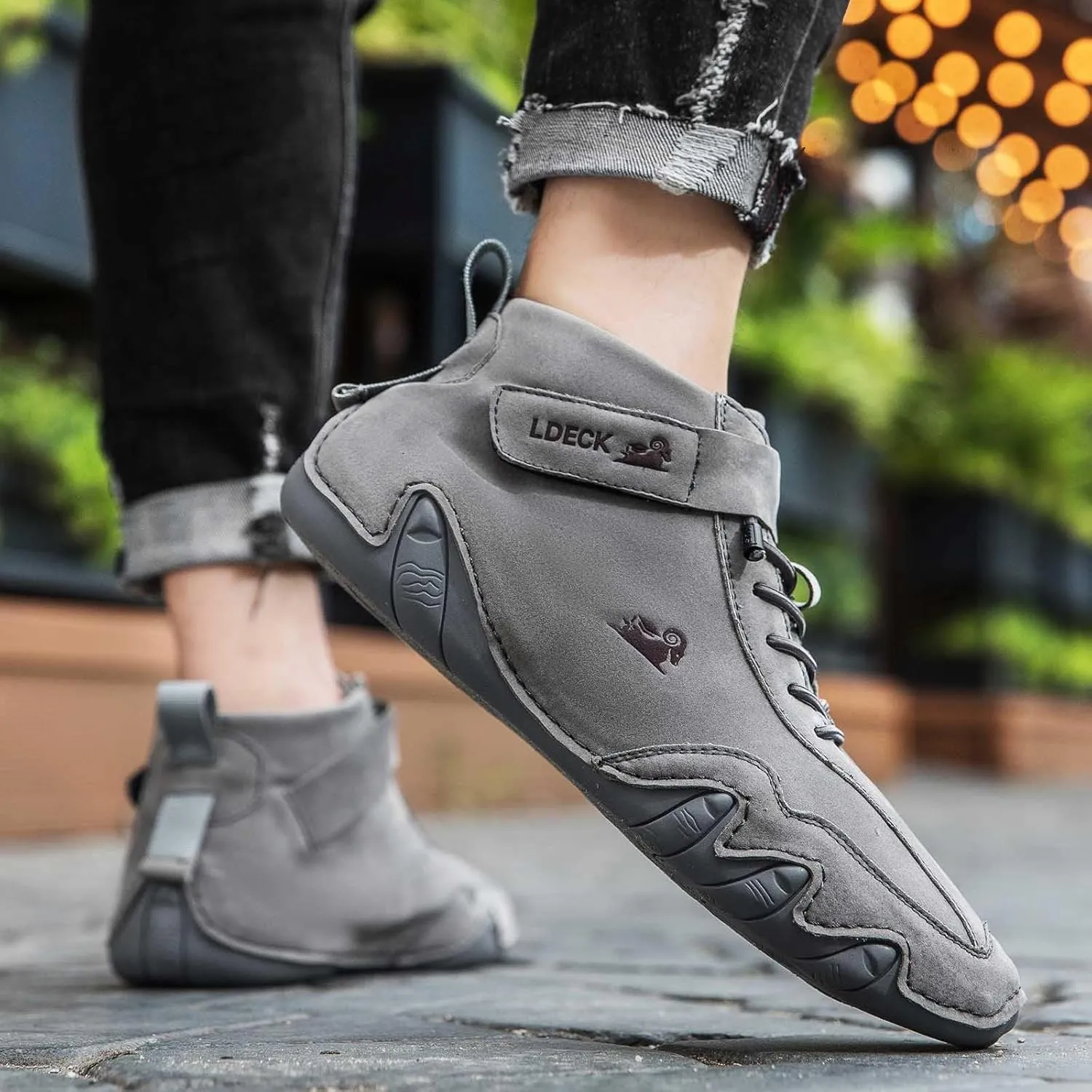 Men's Walking Shoes Trendy High Top Sneakers Hook and Loop Barefoot Shoes Soft Flat Soled Hiking Sneaker