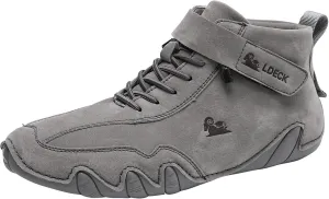 Men's Walking Shoes Trendy High Top Sneakers Hook and Loop Barefoot Shoes Soft Flat Soled Hiking Sneaker