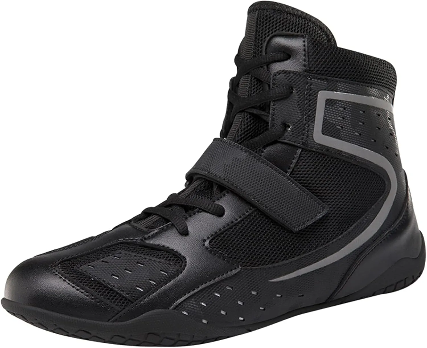 Men's Women's Boxing Boots, Leather Wrestling Footwear Anti-Slip Unisex Boxers Trainers Lightweight Fitness Shoes