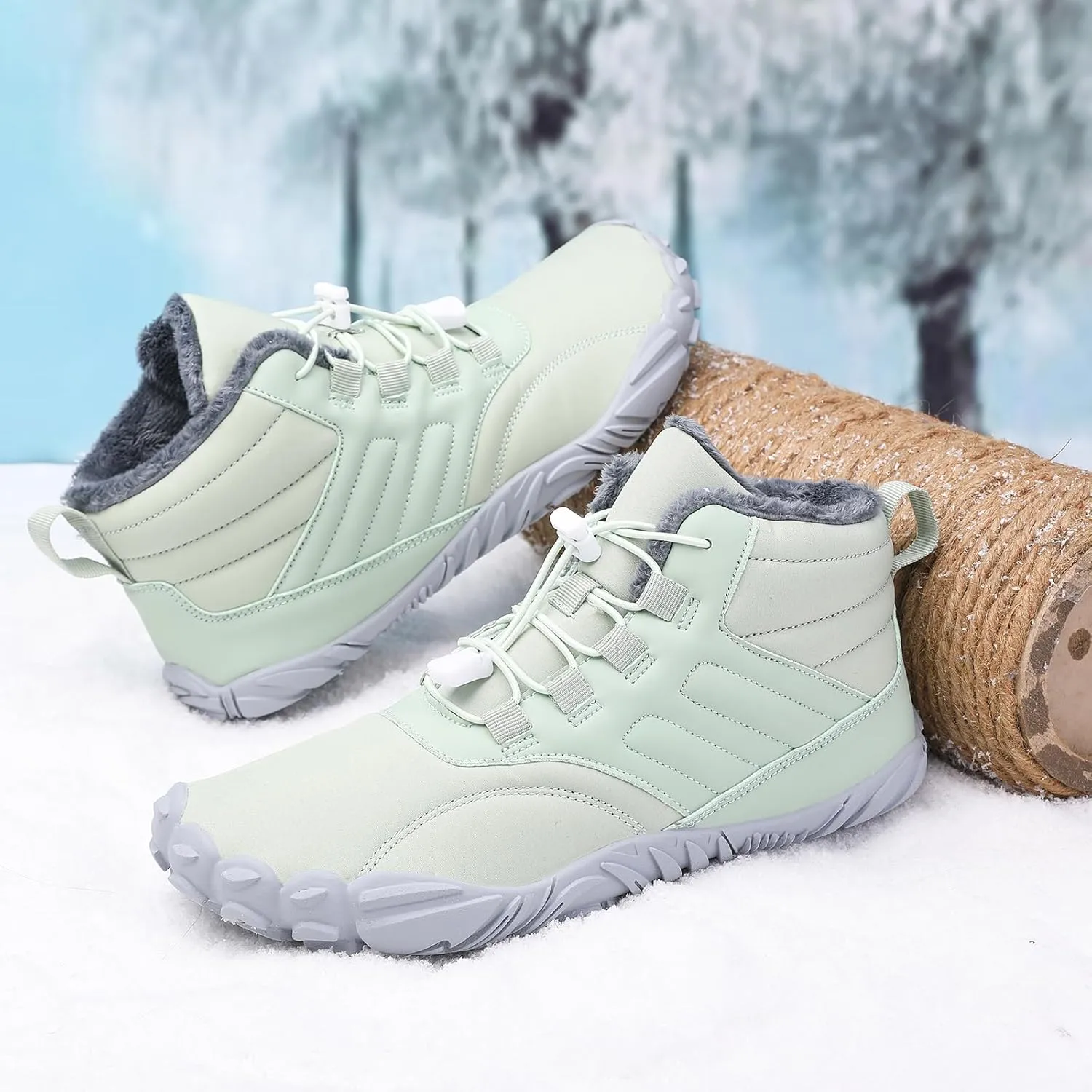 Mens Womens Snow Boots Barefoot Shoes Waterproof Wide Toe Box Shoes Winter Cotton Boots Sneakers, Casual Warmth Quilted Outdoor Shoes