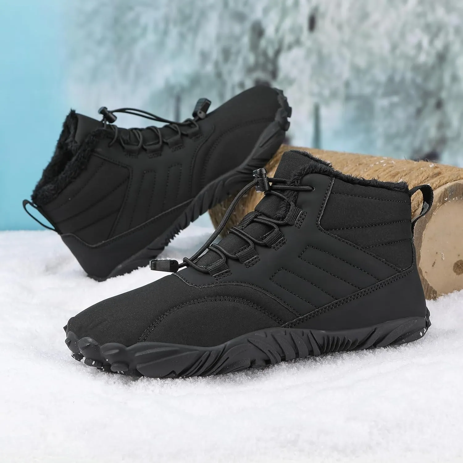 Mens Womens Snow Boots Barefoot Shoes Waterproof Wide Toe Box Shoes Winter Cotton Boots Sneakers, Casual Warmth Quilted Outdoor Shoes