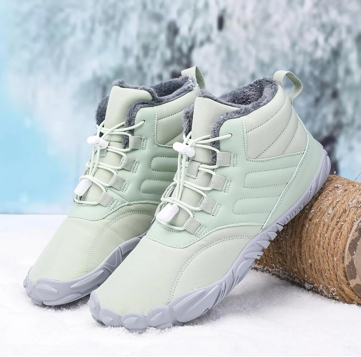 Mens Womens Snow Boots Barefoot Shoes Waterproof Wide Toe Box Shoes Winter Cotton Boots Sneakers, Casual Warmth Quilted Outdoor Shoes