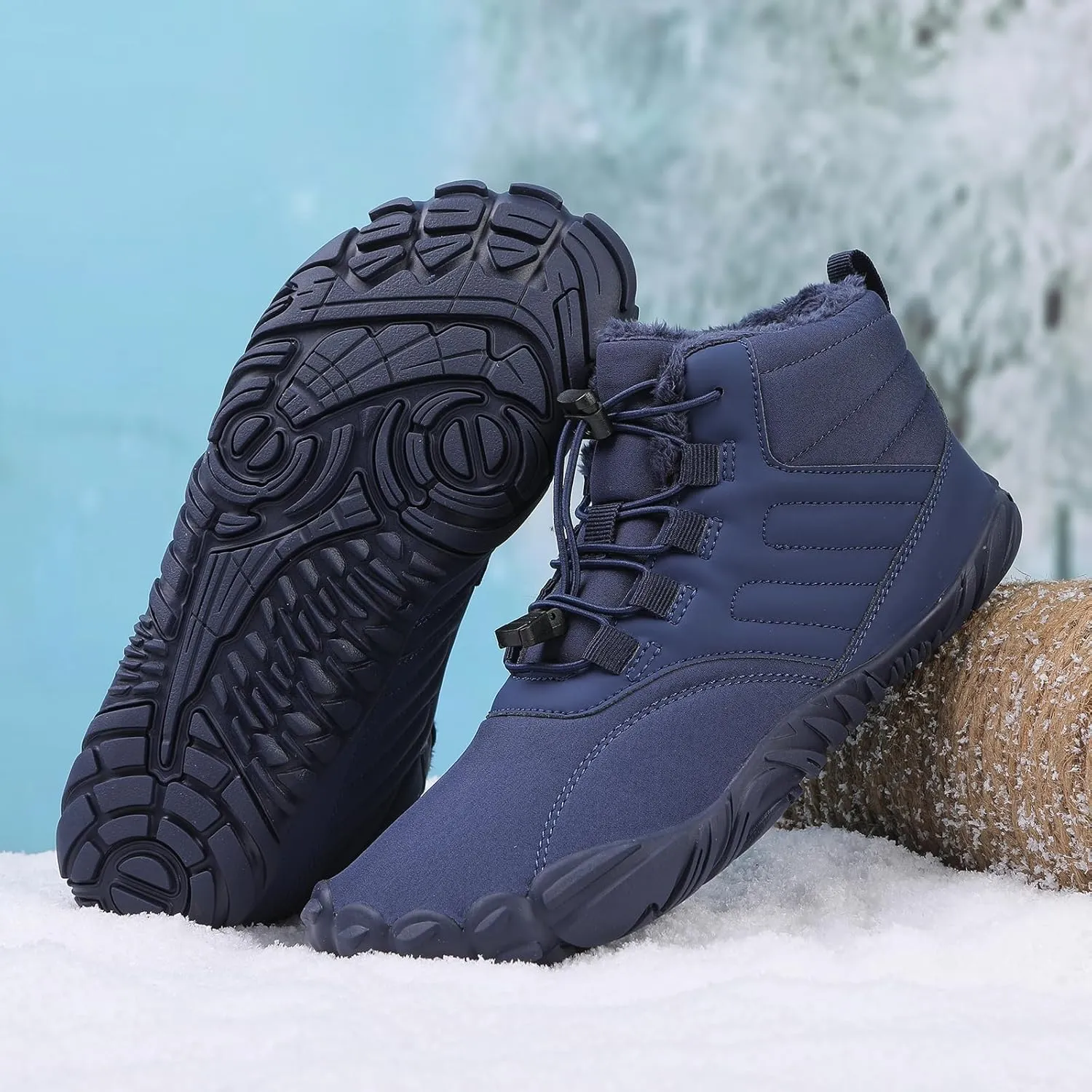 Mens Womens Snow Boots Barefoot Shoes Waterproof Wide Toe Box Shoes Winter Cotton Boots Sneakers, Casual Warmth Quilted Outdoor Shoes