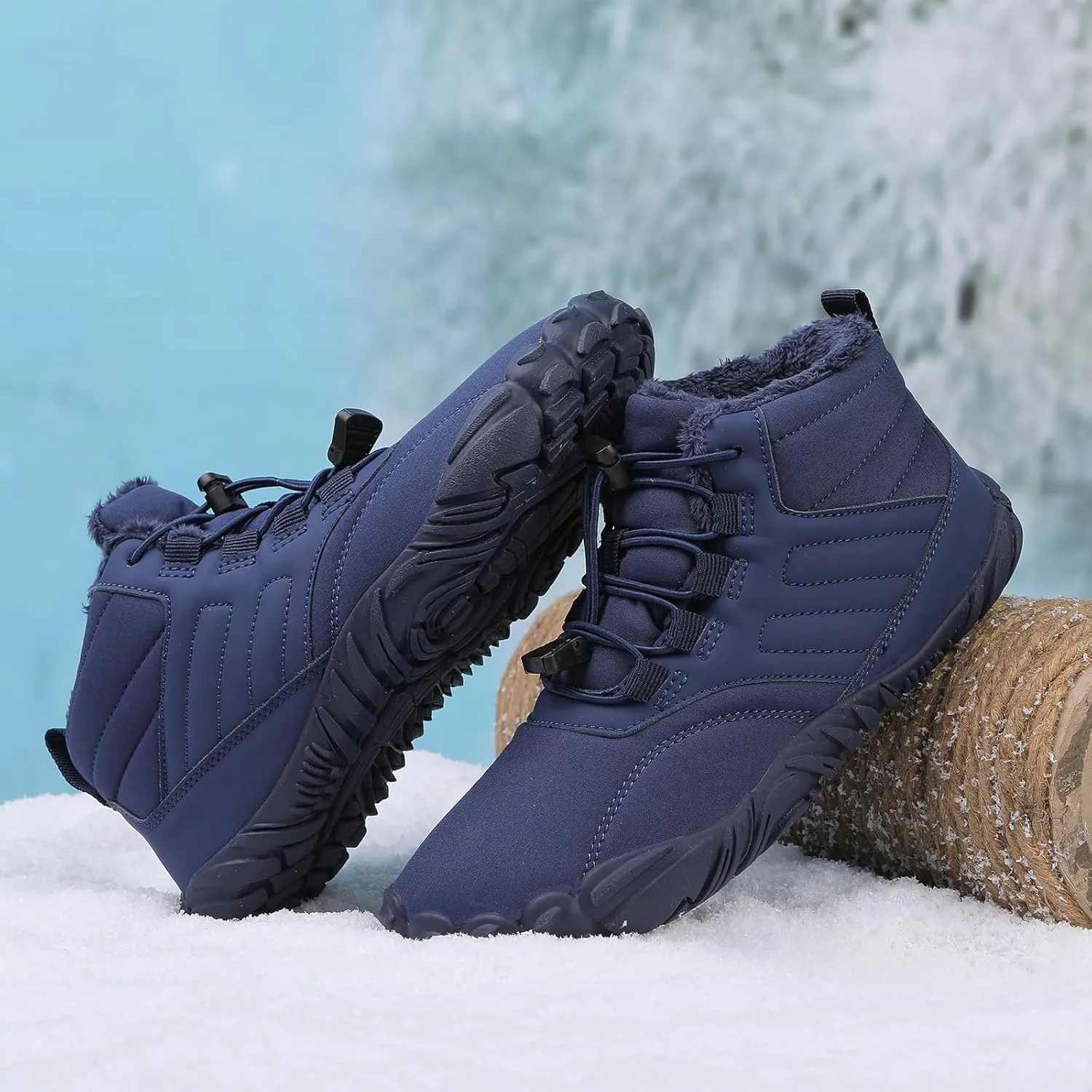 Mens Womens Snow Boots Barefoot Shoes Waterproof Wide Toe Box Shoes Winter Cotton Boots Sneakers, Casual Warmth Quilted Outdoor Shoes