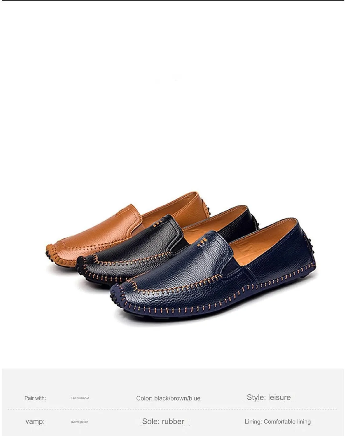 Menshand-Sewn Leather Anti Slip Flat Loafers Leisure Comfortable Slip On Soft Surface Bottom Flat Penny Driving Boat Shoes Lightweight Elastic Band Classic Formal Dress Leather Shoes