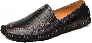 Menshand-Sewn Leather Anti Slip Flat Loafers Leisure Comfortable Slip On Soft Surface Bottom Flat Penny Driving Boat Shoes Lightweight Elastic Band Classic Formal Dress Leather Shoes