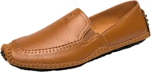 Menshand-Sewn Leather Anti Slip Flat Loafers Leisure Comfortable Slip On Soft Surface Bottom Flat Penny Driving Boat Shoes Lightweight Elastic Band Classic Formal Dress Leather Shoes