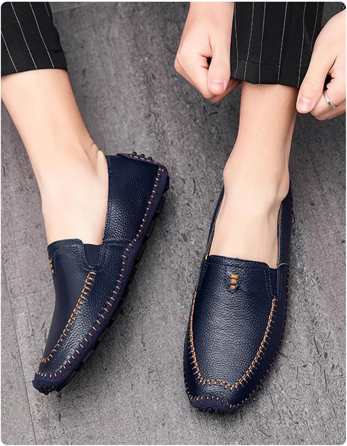 Menshand-Sewn Leather Anti Slip Flat Loafers Leisure Comfortable Slip On Soft Surface Bottom Flat Penny Driving Boat Shoes Lightweight Elastic Band Classic Formal Dress Leather Shoes