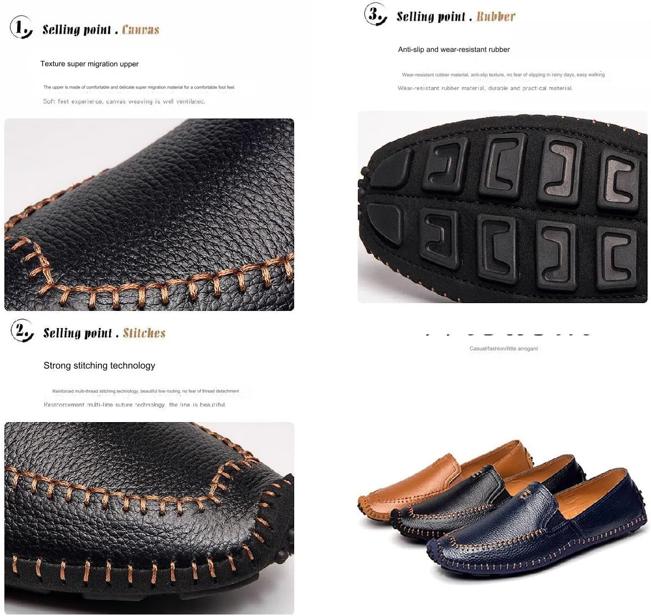 Menshand-Sewn Leather Anti Slip Flat Loafers Leisure Comfortable Slip On Soft Surface Bottom Flat Penny Driving Boat Shoes Lightweight Elastic Band Classic Formal Dress Leather Shoes