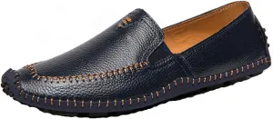 Menshand-Sewn Leather Anti Slip Flat Loafers Leisure Comfortable Slip On Soft Surface Bottom Flat Penny Driving Boat Shoes Lightweight Elastic Band Classic Formal Dress Leather Shoes