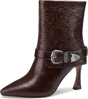 Mid Calf Boots for Women Stiletto Pointed Toe Winter Buckle Extra Wide Calf Botas Para Mujer Dressy Warm Lined Ladies Fashion 3 Inch High Heels