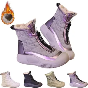 Neostry Retro Waterproof Snow Boots,Warm Padded Boots Made from Thickened Leather,Zip Up Fleece Antislip Mid Calf Boots