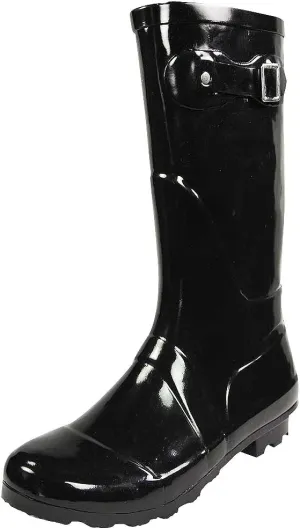 NORTY Women's Hurricane Rain Boots - Mid-Calf Length - Glossy Matte Waterproof Rubber Shoes