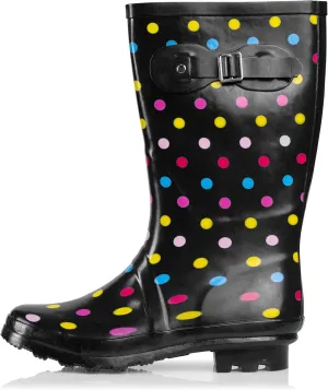 NORTY Women's Hurricane Rain Boots - Mid-Calf Length - Glossy Matte Waterproof Rubber Shoes