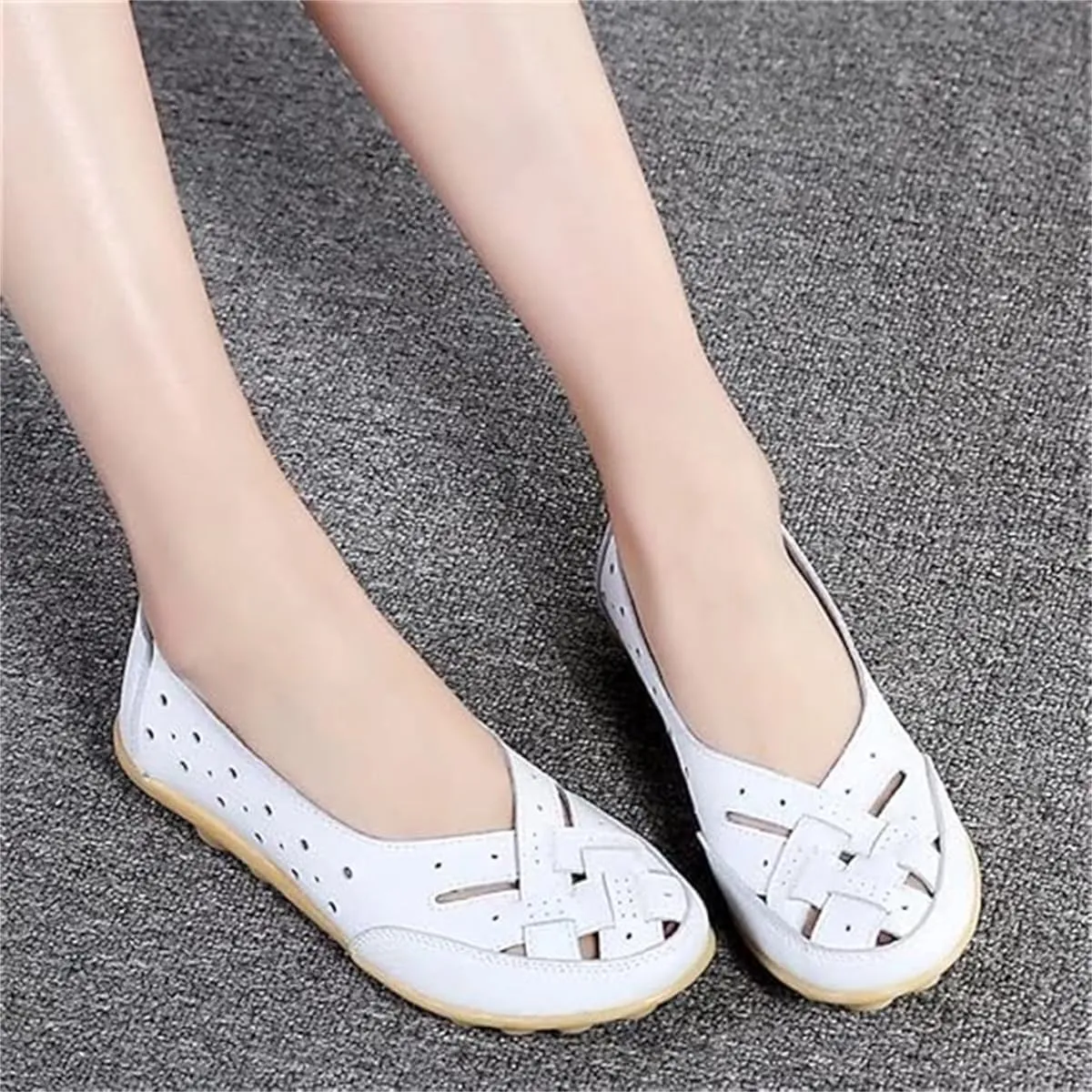 Orthopedic Loafers in Breathable Leather,Womens Casual Soft Sole Hollow Slip On Flat Shoes,Fashion Closed Toe Boat Shoes