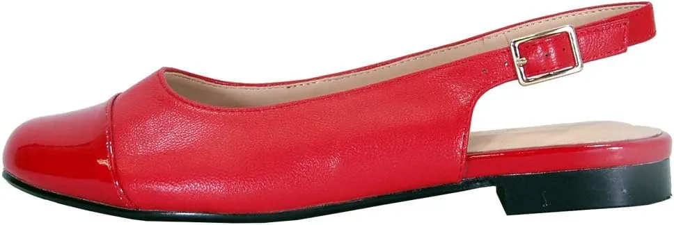 Peerage Kennedy Women's Wide Width Slingback Casual Leather Flats with Patent PU Round Toe Cap