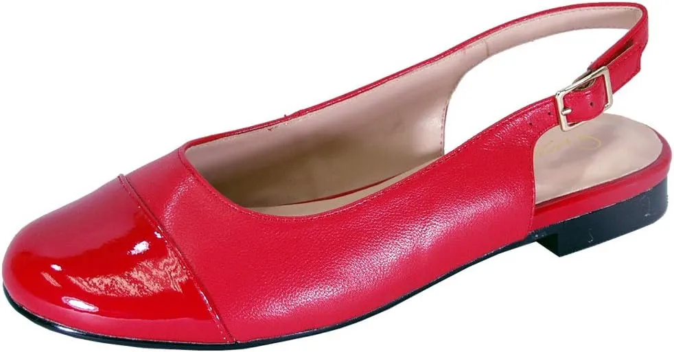 Peerage Kennedy Women's Wide Width Slingback Casual Leather Flats with Patent PU Round Toe Cap