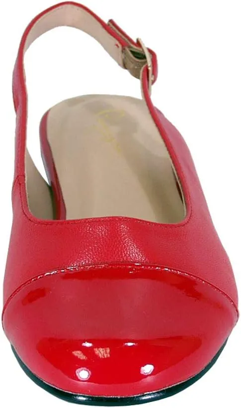 Peerage Kennedy Women's Wide Width Slingback Casual Leather Flats with Patent PU Round Toe Cap