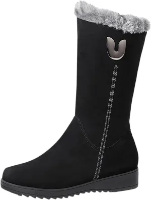 Plush Snow Boots for Women Fashionable Versatile Mid Calf Boots Fleece Lined Warm Boots Snow Boots for Women