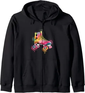 Retro Graffiti Roller Skater Shoes Roller Skating Zip Hoodie