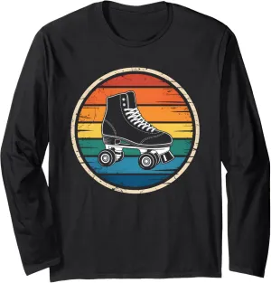 Retro Sunset Roller Skate Shoes Silhouette Roller Skating Long Sleeve T-Shirt