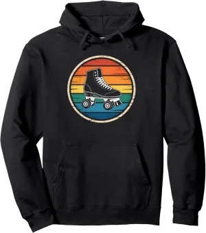 Retro Sunset Roller Skate Shoes Silhouette Roller Skating Pullover Hoodie