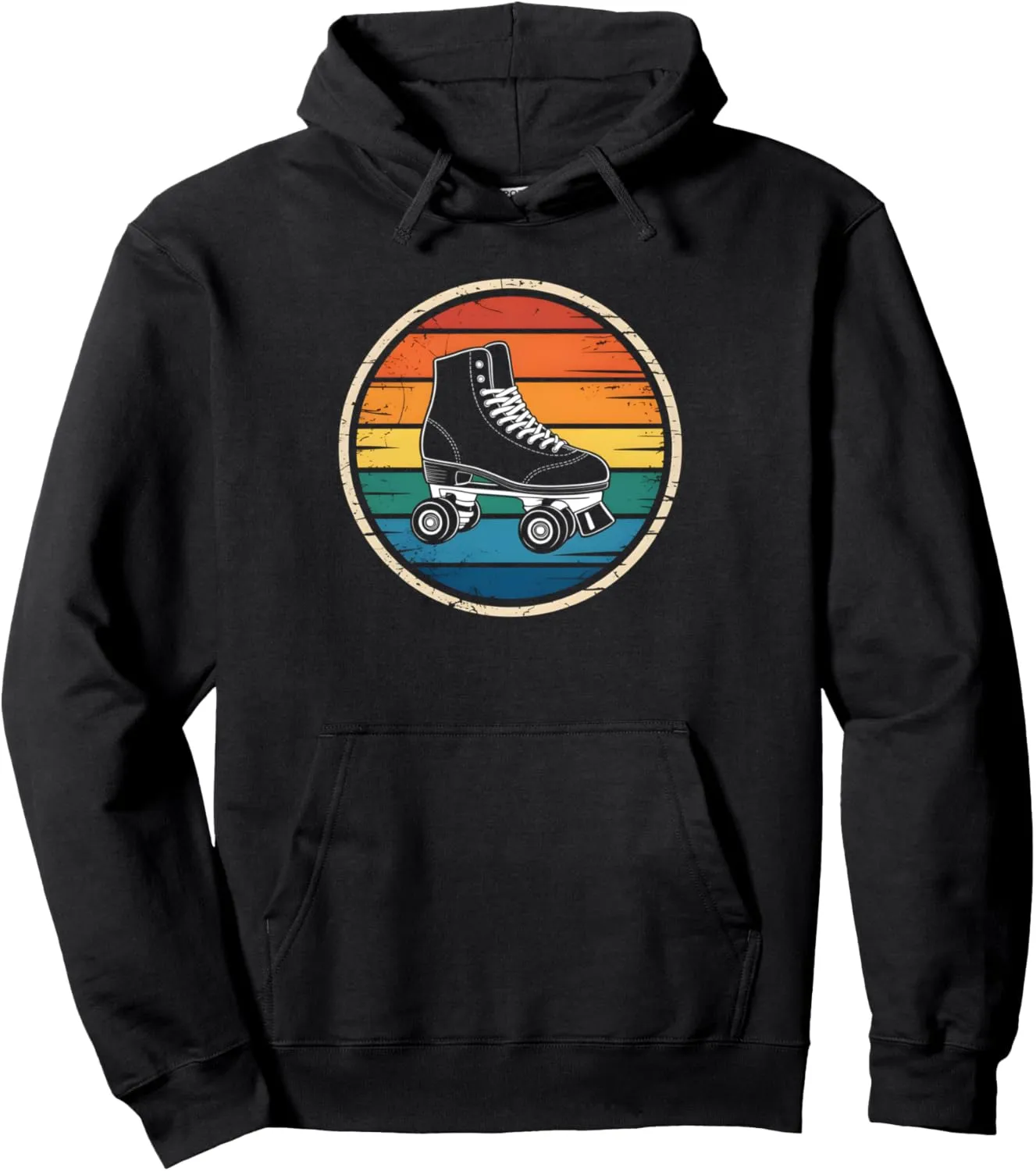 Retro Sunset Roller Skate Shoes Silhouette Roller Skating Pullover Hoodie