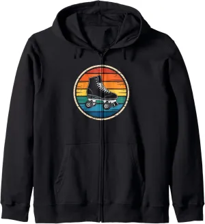 Retro Sunset Roller Skate Shoes Silhouette Roller Skating Zip Hoodie