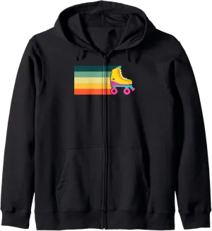 Retro Vintage Roller Skate Roller Skating Skater Zip Hoodie