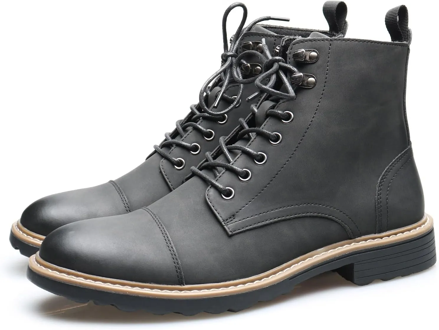 Retro Women Black Lace-up Combat Boots Leather Classic Low Block Chukka Ankle Boots for Women