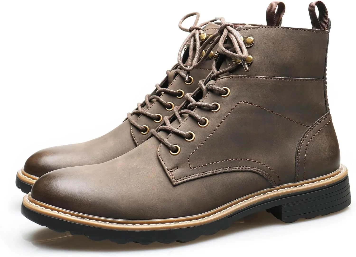 Retro Women Black Lace-up Combat Boots Leather Classic Low Block Chukka Ankle Boots for Women