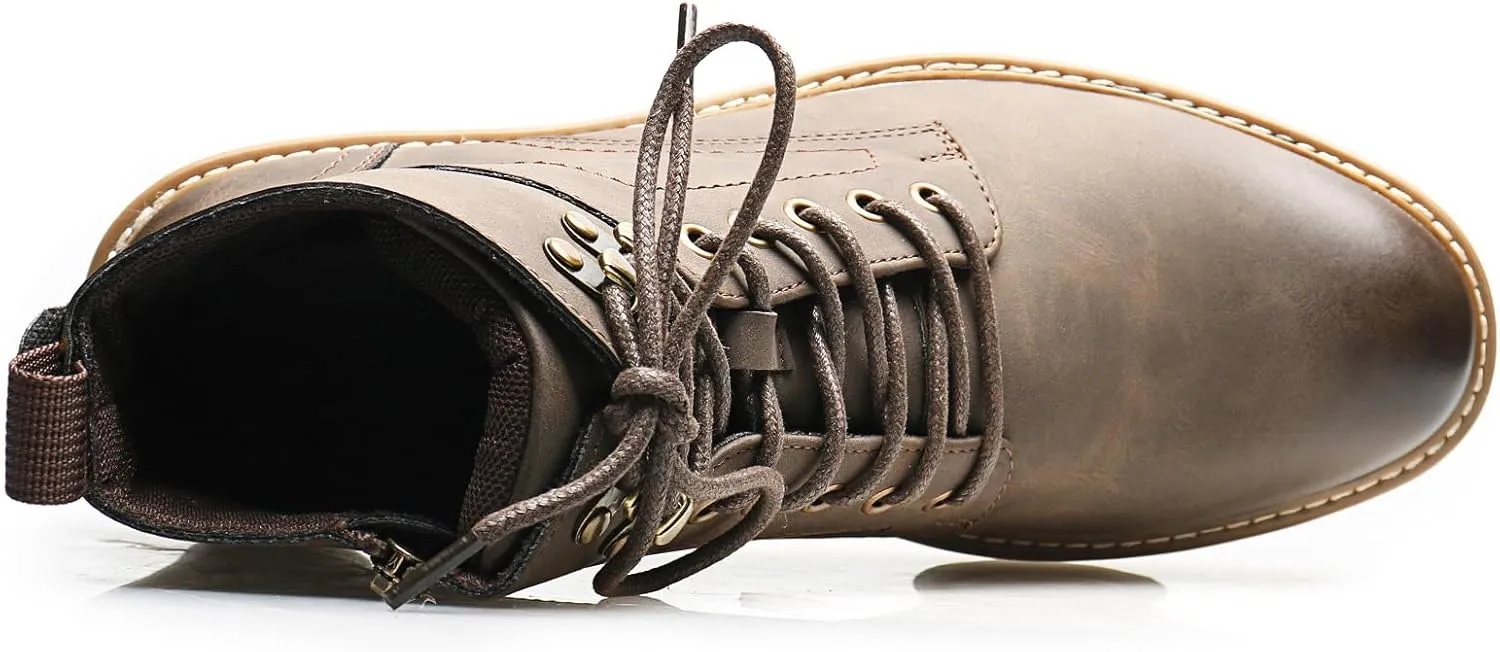 Retro Women Black Lace-up Combat Boots Leather Classic Low Block Chukka Ankle Boots for Women