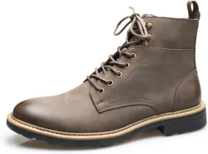 Retro Women Black Lace-up Combat Boots Leather Classic Low Block Chukka Ankle Boots for Women