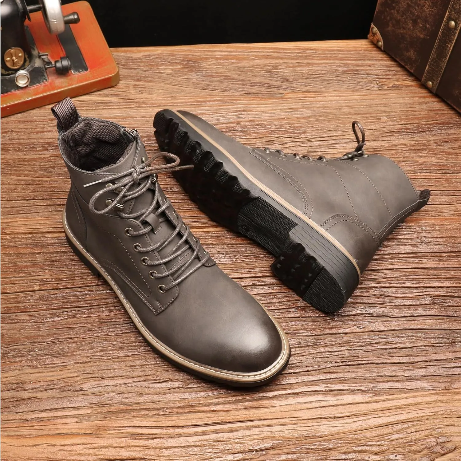 Retro Women Black Lace-up Combat Boots Leather Classic Low Block Chukka Ankle Boots for Women
