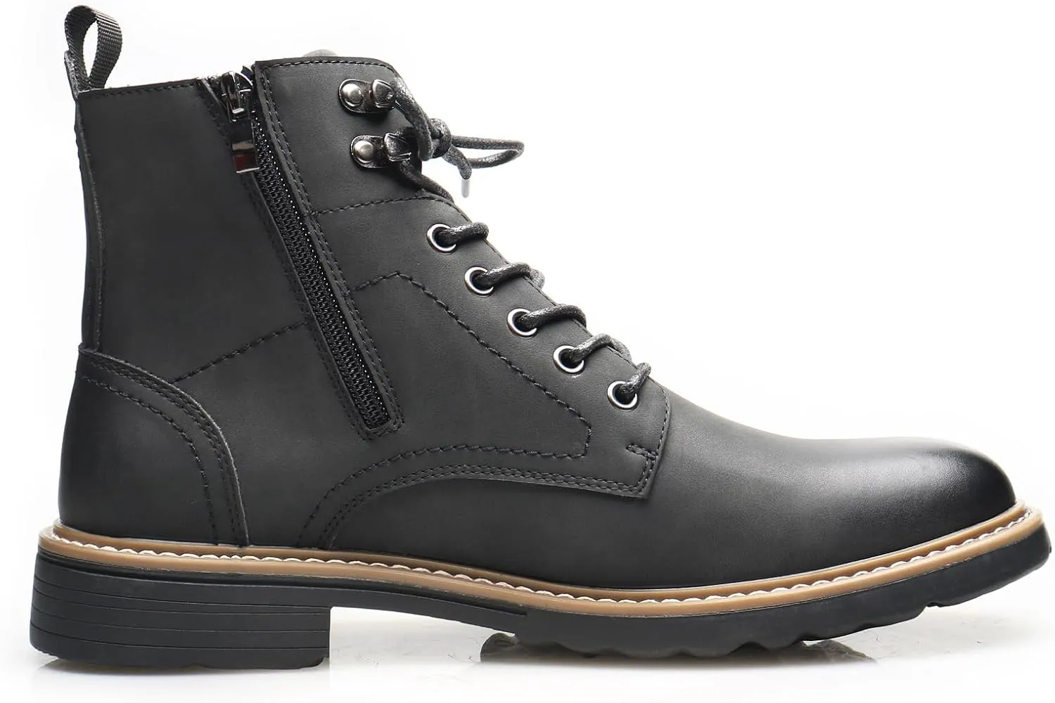 Retro Women Black Lace-up Combat Boots Leather Classic Low Block Chukka Ankle Boots for Women
