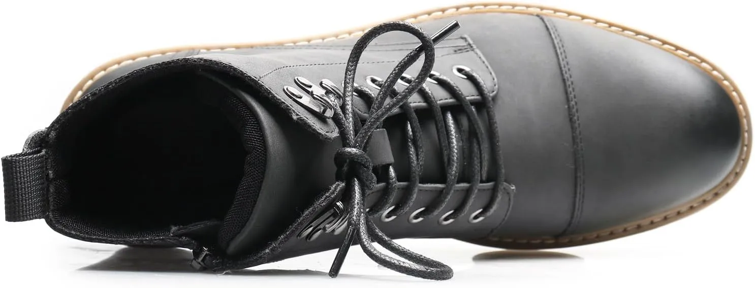 Retro Women Black Lace-up Combat Boots Leather Classic Low Block Chukka Ankle Boots for Women