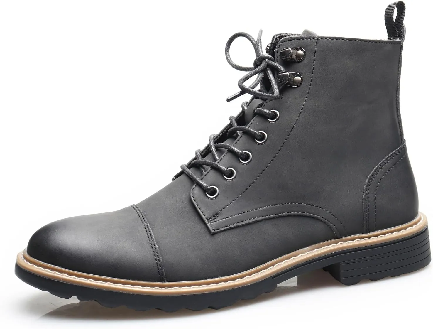 Retro Women Black Lace-up Combat Boots Leather Classic Low Block Chukka Ankle Boots for Women
