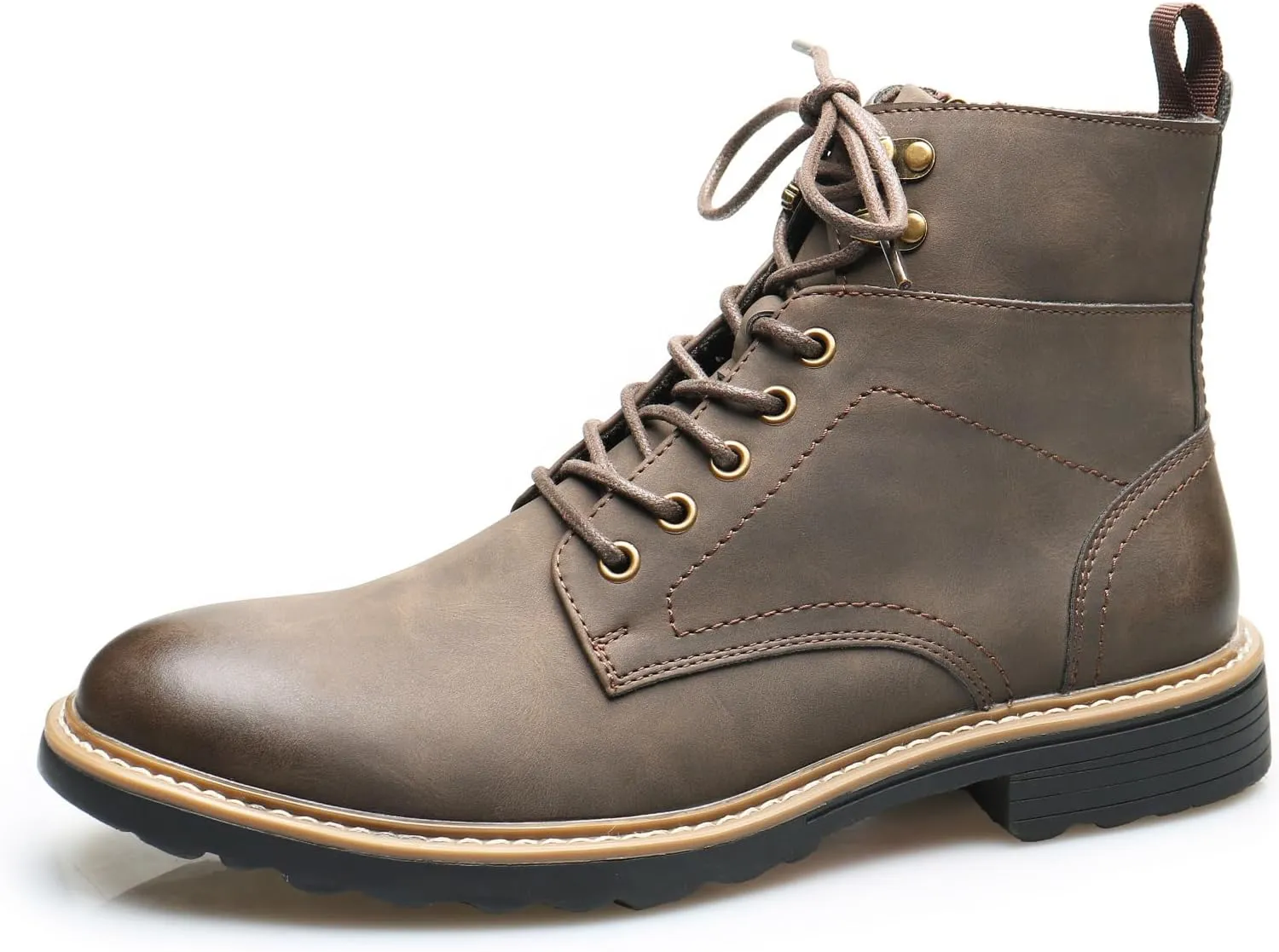 Retro Women Black Lace-up Combat Boots Leather Classic Low Block Chukka Ankle Boots for Women